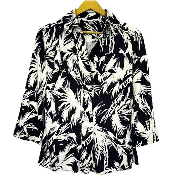 Diane von FURSTENBERG Silk Collared Tunic Top 12 Black White Tropical Capsule - Picture 1 of 6